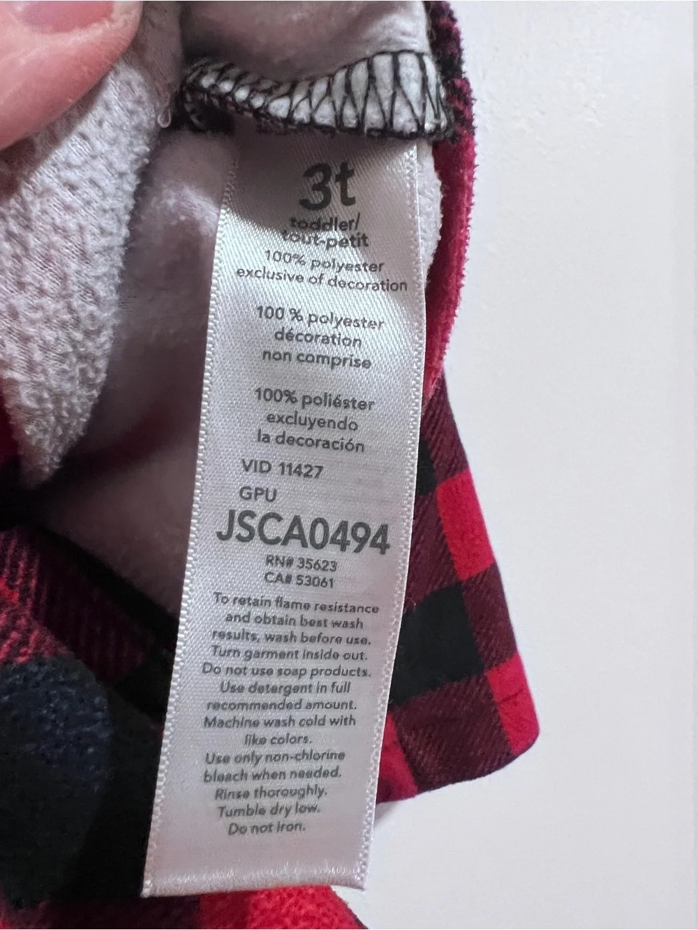 Carter's Toddler 3T Red & Black Buffalo Check Plaid Santa Pocket Pajama Set GUC